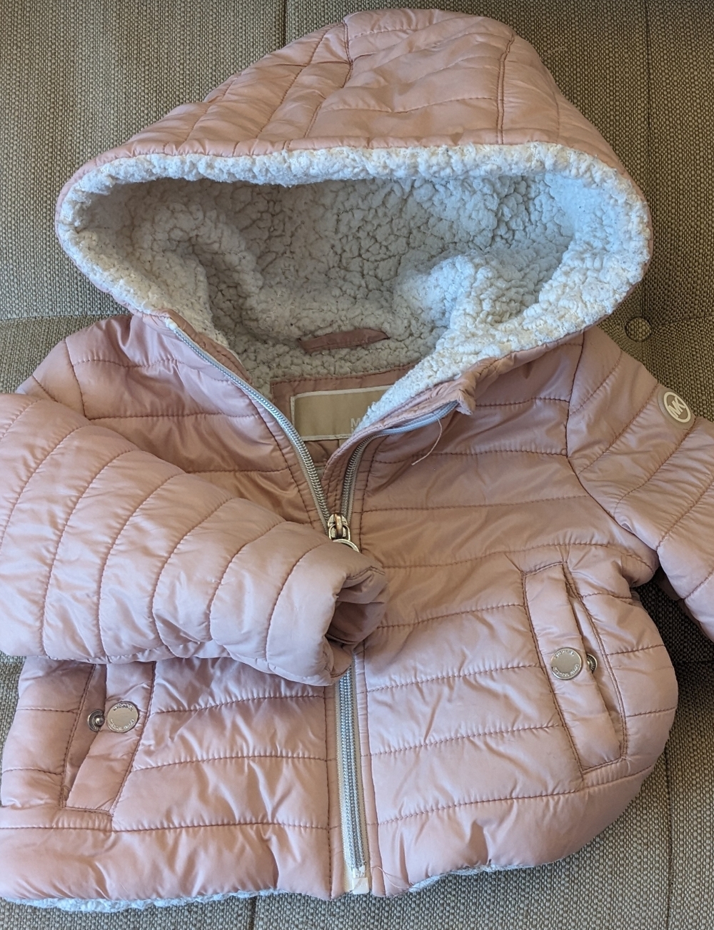 Michael Kors Light Pink Quilted Hooded Puffer Jacket